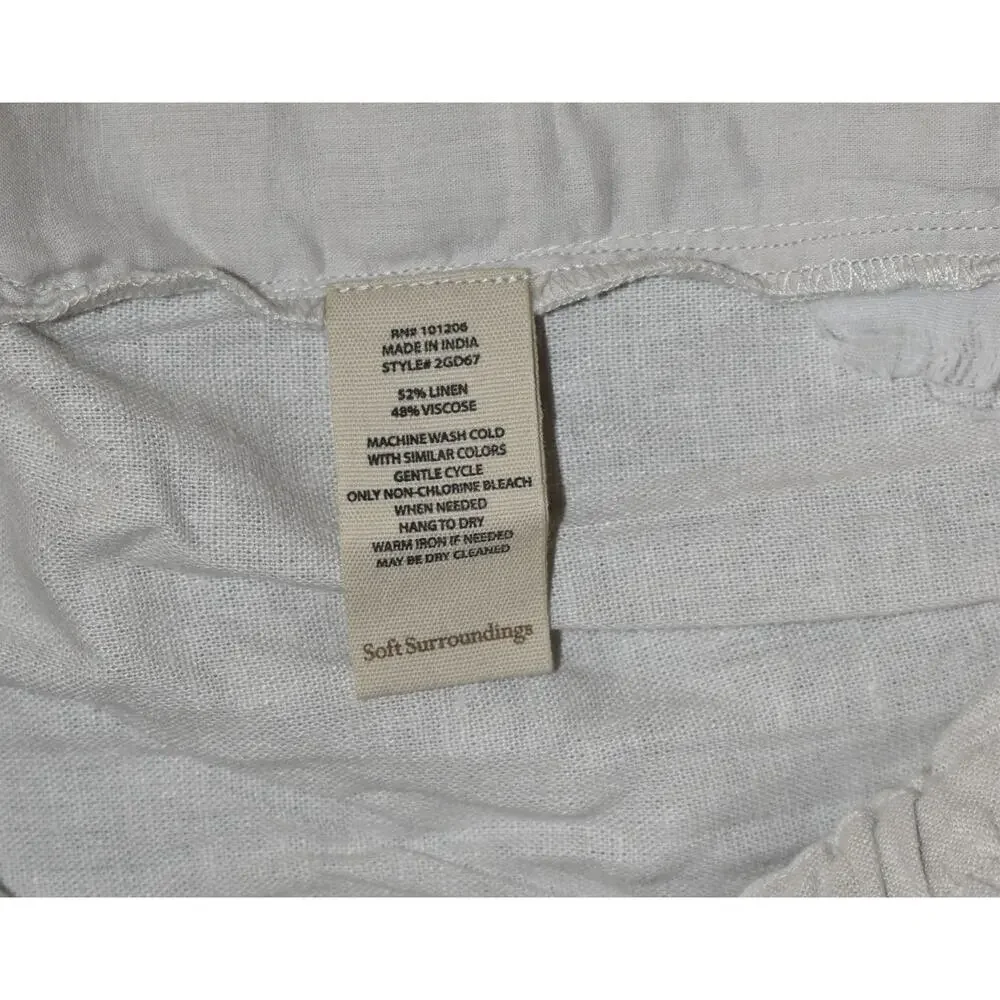 A6 NWT SOFT SURROUNDINGS Lt Gray Linen Blend Button Detail Wide Leg Pants Size M